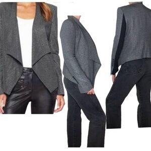 BCBGMAXAZRIA ABREE Metallic silver black draped waterfall lapel blazer jacket S